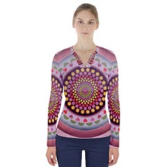 Mandala Zentangle Floral Round V-neck Long Sleeve Top by Pakrebo