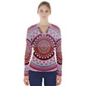 Mandala Zentangle Floral Round V-Neck Long Sleeve Top View1