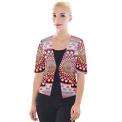 Mandala Zentangle Floral Round Cropped Button Cardigan by Pakrebo