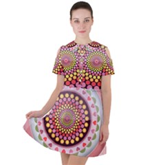 Mandala Zentangle Floral Round Short Sleeve Shoulder Cut Out Dress  by Pakrebo