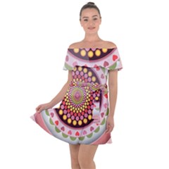 Mandala Zentangle Floral Round Off Shoulder Velour Dress