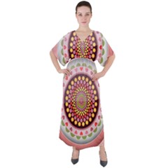 Mandala Zentangle Floral Round V-neck Boho Style Maxi Dress