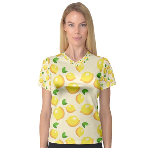 Fruits Template Lemons Yellow V-neck Sport Mesh Tee by Pakrebo