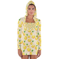 Fruits Template Lemons Yellow Long Sleeve Hooded T-shirt by Pakrebo