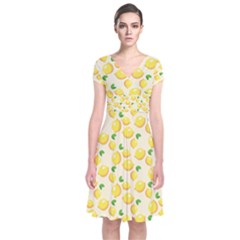 Fruits Template Lemons Yellow Short Sleeve Front Wrap Dress by Pakrebo