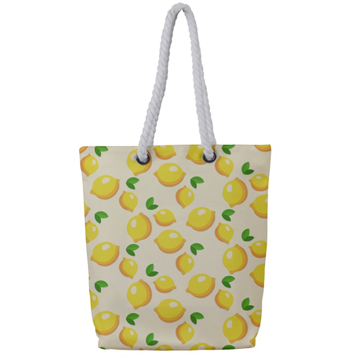 Fruits Template Lemons Yellow Full Print Rope Handle Tote (Small)