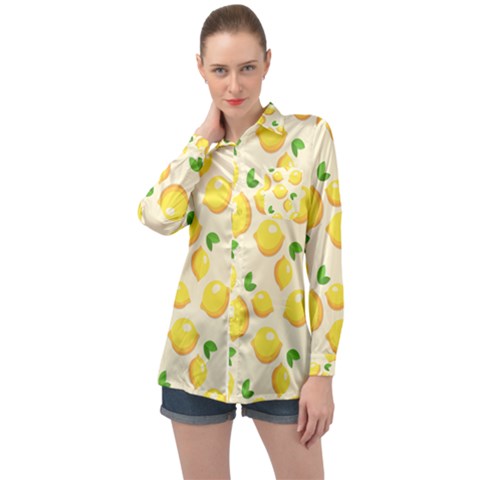 Fruits Template Lemons Yellow Long Sleeve Satin Shirt by Pakrebo