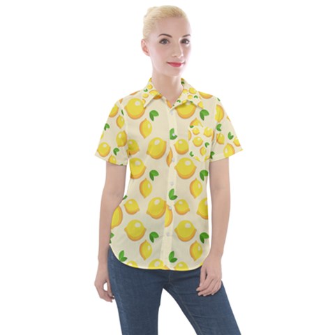 Fruits Template Lemons Yellow Women s Short Sleeve Pocket Shirt by Pakrebo