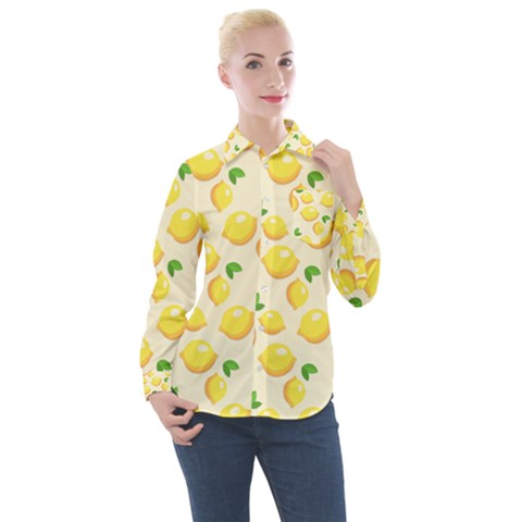 Fruits Template Lemons Yellow Women s Long Sleeve Pocket Shirt by Pakrebo