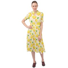 Fruits Template Lemons Yellow Keyhole Neckline Chiffon Dress