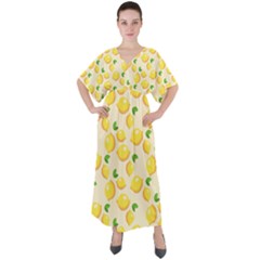 Fruits Template Lemons Yellow V-neck Boho Style Maxi Dress