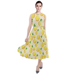 Fruits Template Lemons Yellow Round Neck Boho Dress