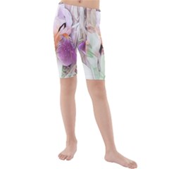 Iris Digital Painting Flower Pastel Kids  Mid Length Swim Shorts by Pakrebo