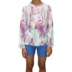 Iris Digital Painting Flower Pastel Kids  Long Sleeve Swimwear by Pakrebo