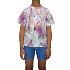 Iris Digital Painting Flower Pastel Kids  Short Sleeve Swimwear by Pakrebo