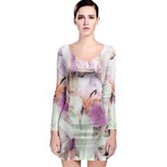 Iris Digital Painting Flower Pastel Long Sleeve Bodycon Dress by Pakrebo