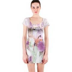 Iris Digital Painting Flower Pastel Short Sleeve Bodycon Dress by Pakrebo