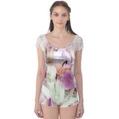 Iris Digital Painting Flower Pastel Boyleg Leotard  by Pakrebo