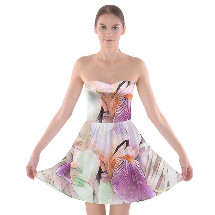 Iris Digital Painting Flower Pastel Strapless Bra Top Dress