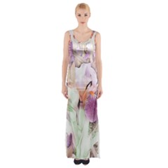 Iris Digital Painting Flower Pastel Thigh Split Maxi Dress by Pakrebo