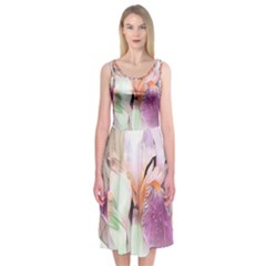 Iris Digital Painting Flower Pastel Midi Sleeveless Dress by Pakrebo