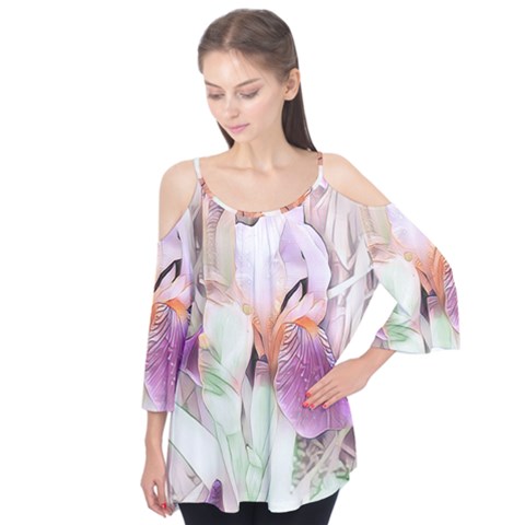 Iris Digital Painting Flower Pastel Flutter Tees by Pakrebo