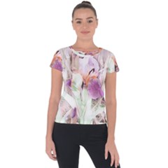 Iris Digital Painting Flower Pastel Short Sleeve Sports Top  by Pakrebo