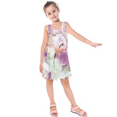 Iris Digital Painting Flower Pastel Kids  Sleeveless Dress