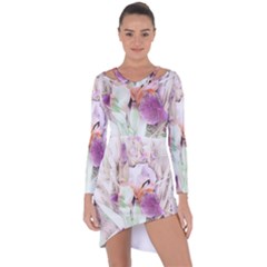 Iris Digital Painting Flower Pastel Asymmetric Cut-out Shift Dress by Pakrebo