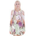 Iris Digital Painting Flower Pastel Velvet Long Sleeve Shoulder Cutout Dress View1