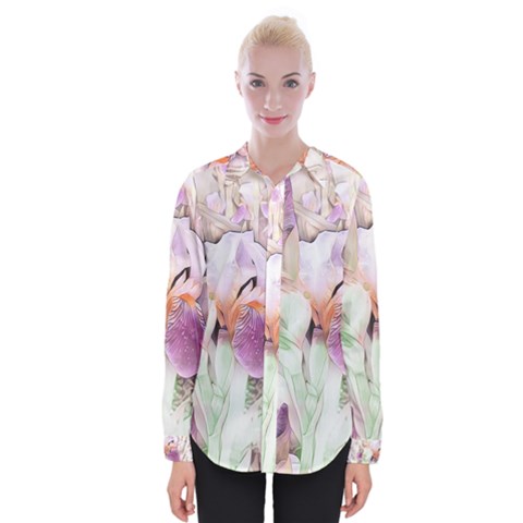 Iris Digital Painting Flower Pastel Womens Long Sleeve Shirt by Pakrebo