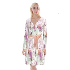 Iris Digital Painting Flower Pastel Long Sleeve Velvet Front Wrap Dress by Pakrebo