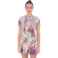 Iris Digital Painting Flower Pastel Drop Hem Mini Chiffon Dress by Pakrebo