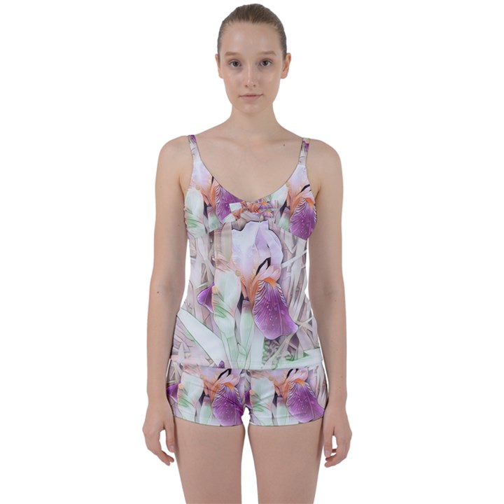 Iris Digital Painting Flower Pastel Tie Front Two Piece Tankini