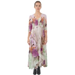 Iris Digital Painting Flower Pastel Button Up Boho Maxi Dress by Pakrebo