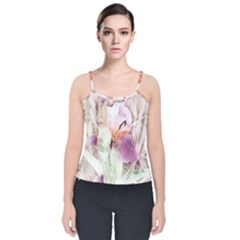 Iris Digital Painting Flower Pastel Velvet Spaghetti Strap Top by Pakrebo