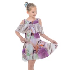 Iris Digital Painting Flower Pastel Kids  Shoulder Cutout Chiffon Dress by Pakrebo