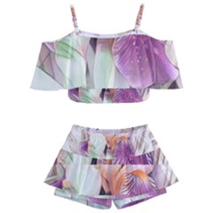 Iris Digital Painting Flower Pastel Kids  Off Shoulder Skirt Bikini by Pakrebo