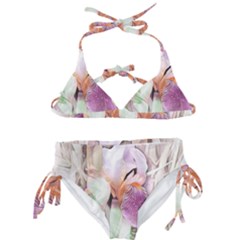 Iris Digital Painting Flower Pastel Kids  Classic Bikini Set by Pakrebo