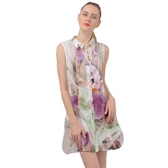 Iris Digital Painting Flower Pastel Sleeveless Shirt Dress by Pakrebo