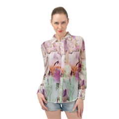 Iris Digital Painting Flower Pastel Long Sleeve Chiffon Shirt