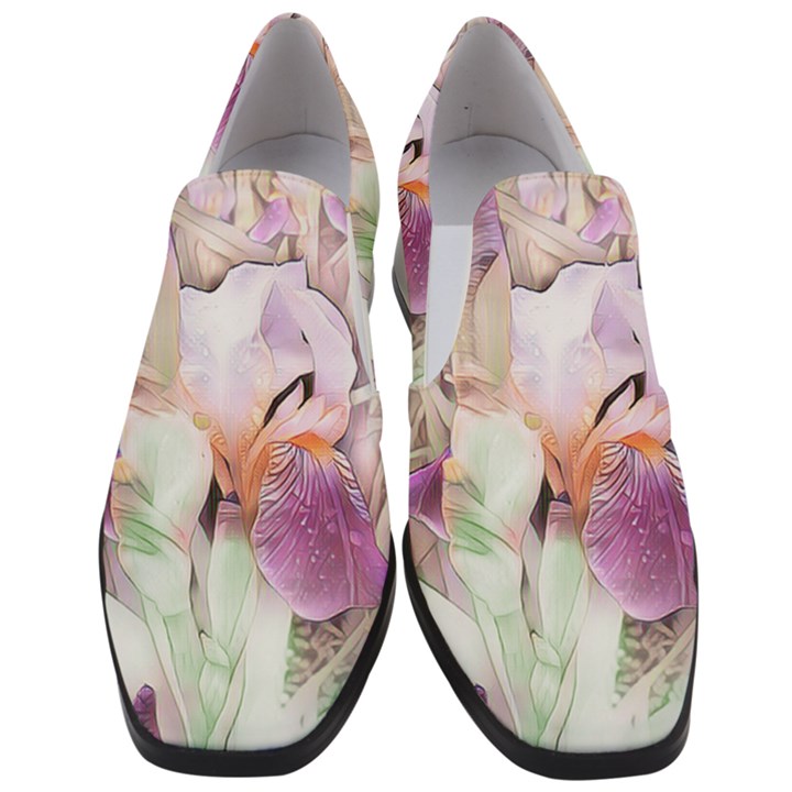 Iris Digital Painting Flower Pastel Women Slip On Heel Loafers