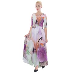 Iris Digital Painting Flower Pastel Half Sleeves Maxi Dress