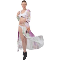 Iris Digital Painting Flower Pastel Maxi Chiffon Beach Wrap