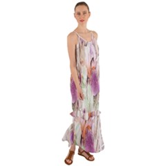 Iris Digital Painting Flower Pastel Cami Maxi Ruffle Chiffon Dress