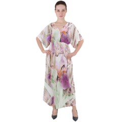 Iris Digital Painting Flower Pastel V-neck Boho Style Maxi Dress