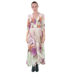 Iris Digital Painting Flower Pastel Button Up Maxi Dress