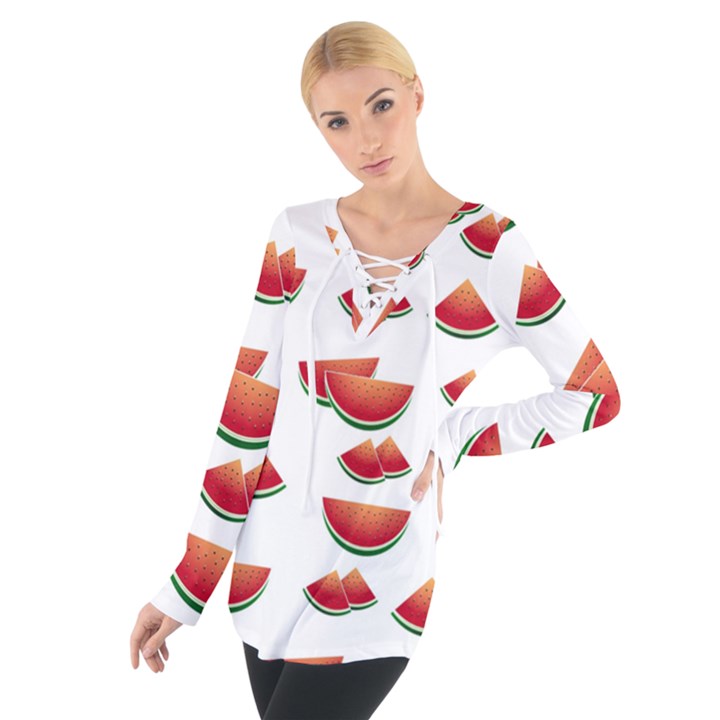 Summer Watermelon Pattern Tie Up Tee