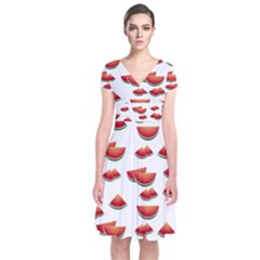 Summer Watermelon Pattern Short Sleeve Front Wrap Dress by Pakrebo