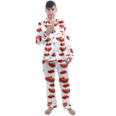 Summer Watermelon Pattern Men s Satin Pajamas Long Pants Set